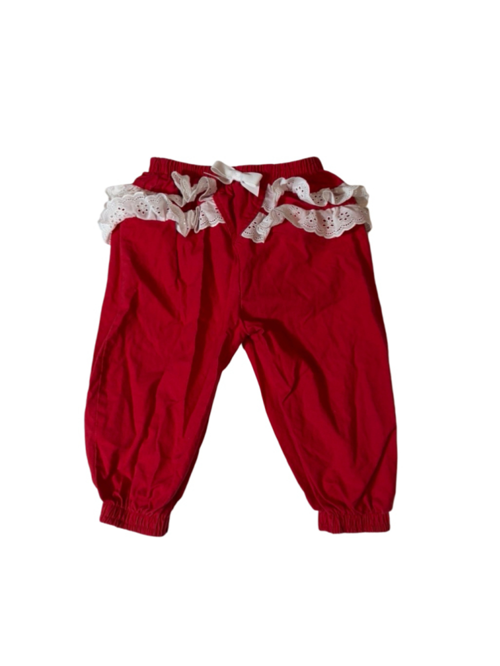 Vintage Peanuts Baby Red Ruffle Pants 18M Eyelet Lace Bow Cottagecore
